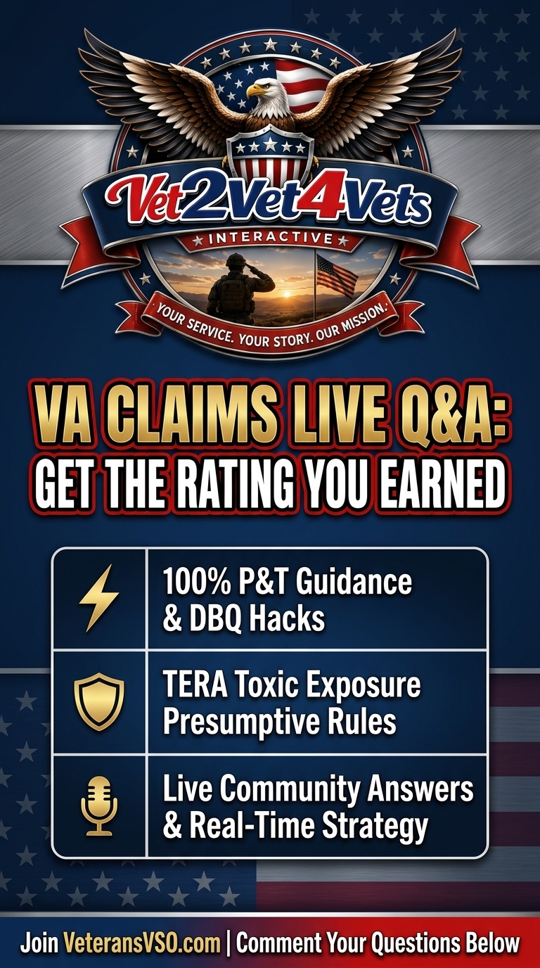 Vet2Vet4Vets VA Claims Live Q&A TikTok Poster